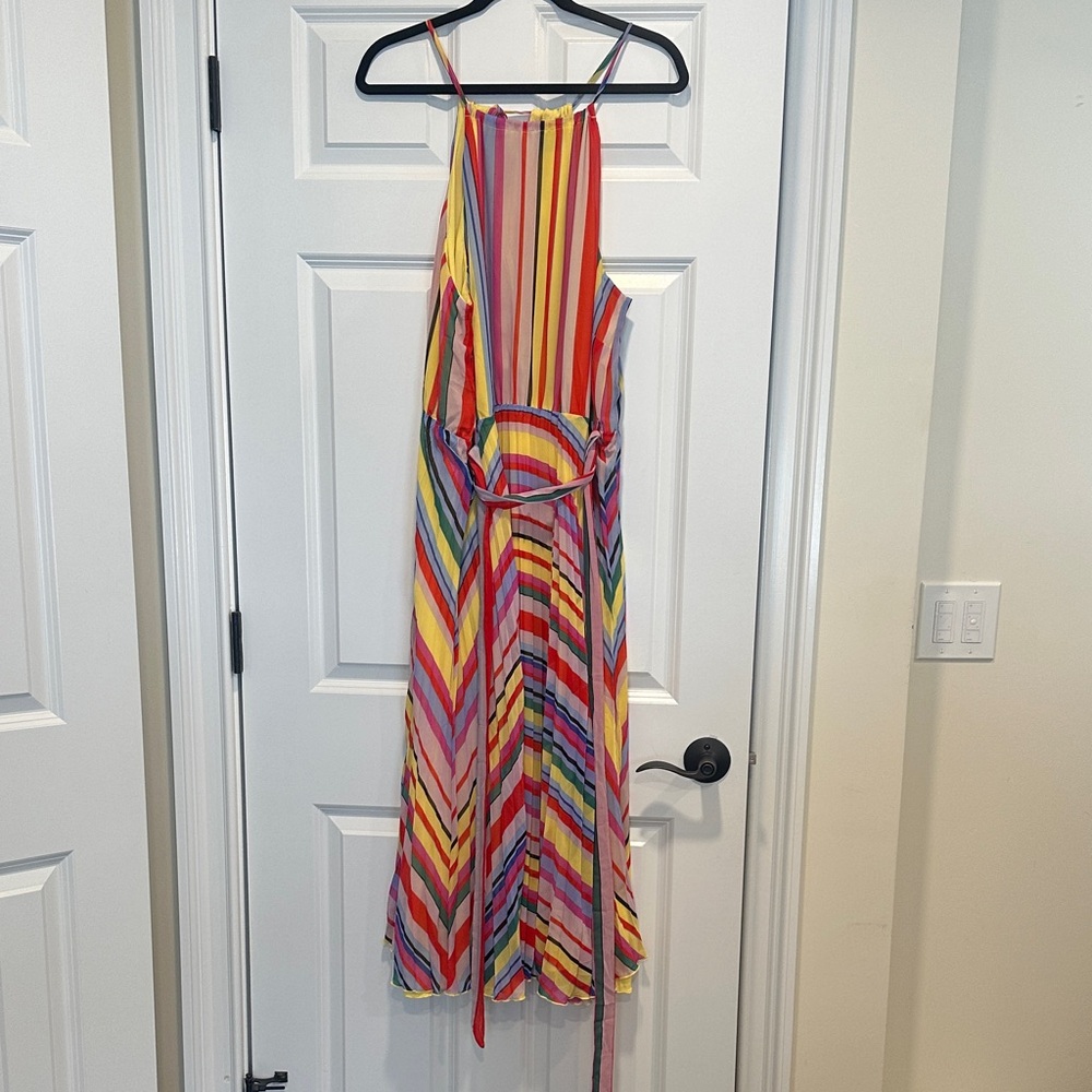 City Chic Colorful Striped High Low pleated dress